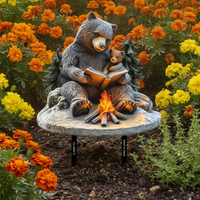 Creative Black Bear Reading by Fire Garden Stake Decoration