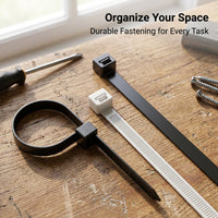 Nylon Cable Ties 200 Pack Assorted Sizes 3-12 Inch, Heavy Duty Black and White Zip Ties for Cable Organizers for Cords