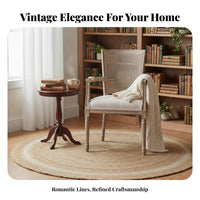 Distressed Finish French Country Dining Chair Comfortable Seating Vintage Design Dining Chair Breathable Backrest Upholstered Rattan Back Armchair Long-Lasting for Restaurant Owners, Interior Decorators, Homeowners, Living Room, Bedroom, Study
