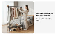 Space-Saving Design Rolling Clothing with Shelf Easy Assembly Wheeled Hanging with Bottom Shelf Multi-Functional Garment Rack Heavy Duty for Homeowners, Renters, Students, Bedroom, Dorm Room, Entryway, Balcony