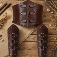 Steampunk Waist Cincher with Bracers Faux Leather Corset Belt with Arm Guards Historical Underbust Belt with Wrist Cuffs Lace-up for Cosplayers, Larpers, Cosplay