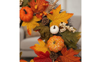 Artificial Fall Wreath with Pumpkins Full Maple Leaf Wreath with Pinecones Textured Farmhouse for Homeowners, Decorators, Entryway, Thanksgiving