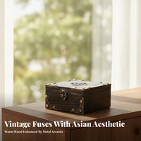 Home Decor Square Wooden Storage Box Hinged Lid Carved Panel for Tabletop
