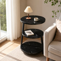 Three-Tier Side Table Open-Frame Side Table with Storage Shelves Compact Nightstand for Bedroom, Living Room
