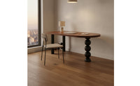 Rounded Dining Table with Sculptural Base Modern Wood Grain Dining Table Space-Saving Writing Desk Multifunctional for Living Room, Apartment, Small Areas