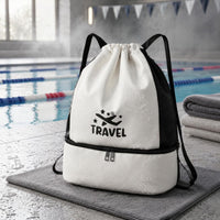 Two-Section Backpack Zippered Lower Compartment Mesh Drawstring Bag Drawstring Backpack Dual Zipper Pulls Mesh Gym Bag