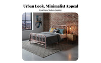 Metal Slat Bed Sturdy Construction Metal Slat Bed Frame Heavy Duty Wrought Iron Bedstead for Homeowners, Rental Property, Dorm Room, Apartment