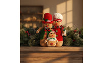 Gingerbread Family Figurine Handcrafted Gingerbread Decoration with Scarves Standing Figure for Shelves