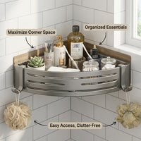 Renter Friendly Shower Organiser, Wall Mounted Corner Shelf, No Drill Toilet Corner Rack, Rustproof Aluminium Wall Mounted Corner Shelf