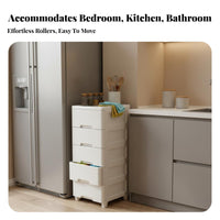 Slim Design Narrow Drawer Tower Space Saving Gap Cabinet Multitier Household Storage with casters for Homeowners, Apartment Dwellers, RV Owners, Small Spaces, Bathroom, Kitchen, Laundry Room