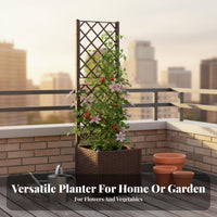 Supports Climbing Plants Planter Box with Trellis Deepened Design Rattan Design Garden Planter Drainage Holes Elevated Vegetable Container Weather Resistant for Homeowners, Apartment Dwellers, Patio, Balcony, Rooftop, Indoor