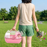 Hamster Carrier Travel Cage with Handle, Modern Style Rectangular Villa, Portable Outdoor Container for Small Pets and Short Trips