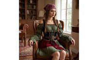 Off-Shoulder Pirate Dress Puff Sleeve Pirate Costume with Corset Belt Lace-up Dress with Belt for Women, Cosplay, Carnival, Theater Performances