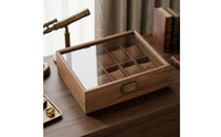 Walnut Watch Box with Glass Lid 10-Slot Watch Display Box Clear Storage Holder Sturdy for Dresser
