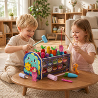 Toddler Dinosaur Pounding Bench Fine Motor Wooden Pounding Bench Hand-Eye Coordination Wooden Activity Box Hands-on for Toddlers, Preschoolers, Playroom, Nursery