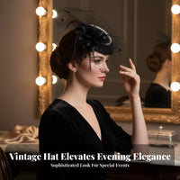 Netting Ed Fascinator Hat Elegant Design Vintage Pillbox Hat Net Netting Feather Pearl Headpiece for Wedding Guests, Adults, Formal Events, Weddings