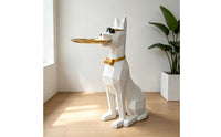 Doberman Sculpture with Tray Cute Doberman Statue Large Animal Decor for Living Room