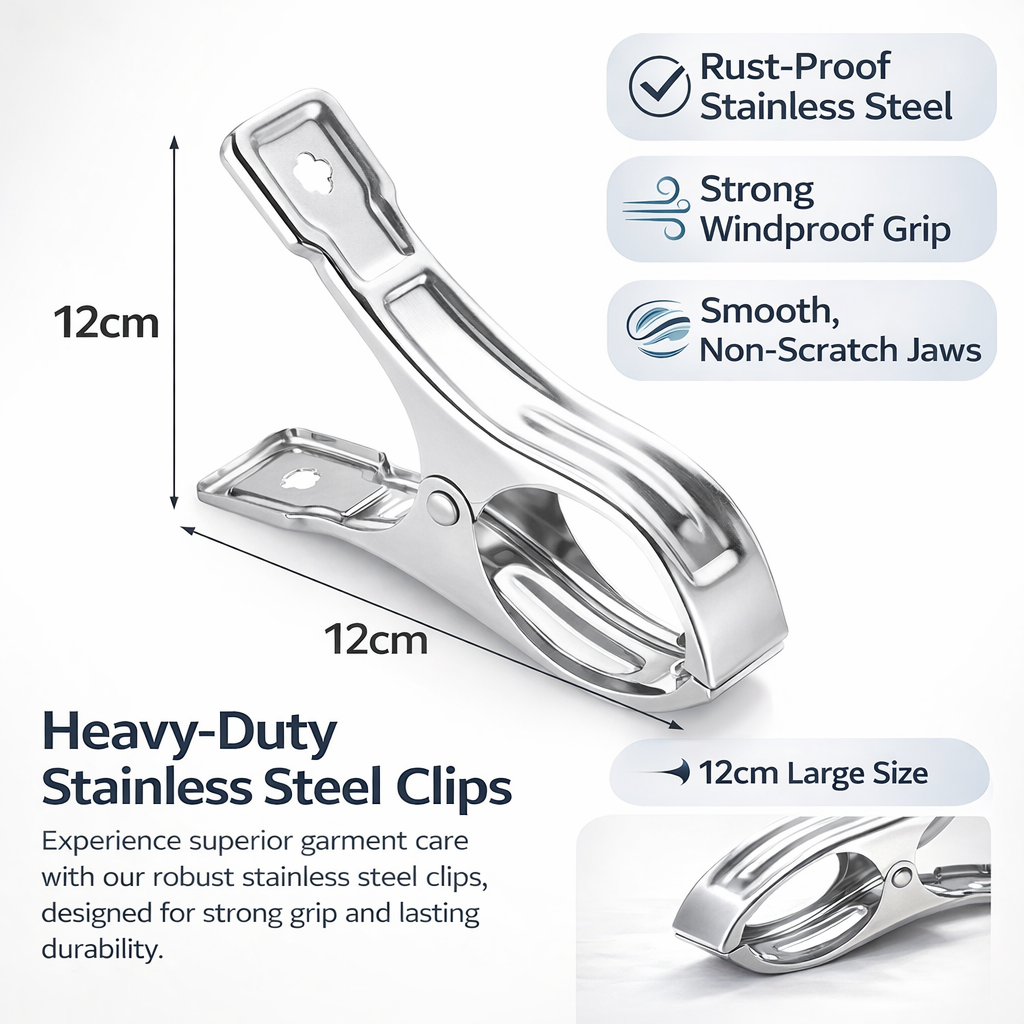 Stainless Steel Clothes Clips Heavy Duty Windproof Spring Loaded Laundry Clips, Clips for Clothing Dry Rack, Dryer Clip for General Household Use