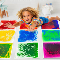 Stress Relief Liquid Filled Floor Tile Colorful Gel Play Mat Visual & Tactile Stimulation Interlocking Sensory Tile for Toddlers, Kids, Babies, Playroom, Classroom