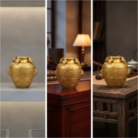 Brass Jar with Frog Figures Traditional Desktop Ornament Compact Vessel for Homeowners, Collectors, Display Shelf