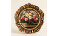 Ornate Round Photo Frame Vintage-Style Round Picture Frame Decorative Sturdy for Bedroom