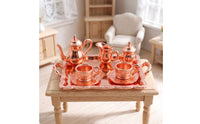 Miniature Tea Set with Tray Embossed Dollhouse Tea Service Decorative Toy for Collectors