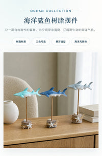 跨境树脂鲨鱼摆件地中海风格桌面装饰品创意海洋风家居摆设工艺品