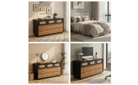 Dresser with Cane Drawers Retro Chest of Drawers with Cane Details Sturdy Wood Dresser with Knobs for Bedroom, Living Room, Hallway