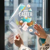 Easter Window Cling Removable Bunny Egg Window Sticker Easy Application Happy Easter Glass Decal for Shop Owners, Kids, Panes, Retail Stores, Office