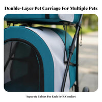 Foldable Double Decker Pet Stroller Breathable Mesh Panels Double Pet Stroller Shock Absorption Wheels Large Storage Basket for Outdoor, Travel