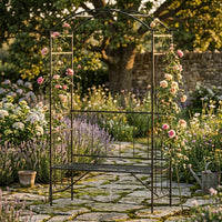 Garden Bench with a Metal Garden Arch for Climbing Plants, Pastoral Style Wedding Decorations, Floor Standing Arches Metal Strong, Pack of 1
