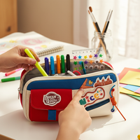 Large Capacity American Retro Color-Block Pencil Case for Students