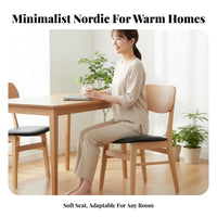 Padded Seat Upholstered Wood Frame Chair Modern Minimalist Design Upholstered Wooden Chair Japanese aesthetic Seating Furniture Ergonomic spine supportrest for Interior Decorators, Homeowners, Families, Dining Room, Home Office, Kitchen, Restaurant