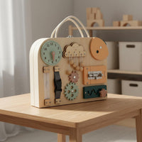 Made from Wood Wooden Busy Box Develops Fine Movement Skills Wooden Busy Board Screen-Unrestricted Fun Toddler Sensory Toy Internal Storage Space for Children, Preschoolers, Travel