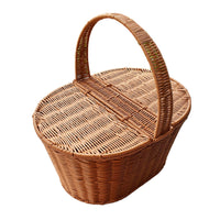 Picnic Basket with Lid Rattantype with Handle Sturdy for Shopping