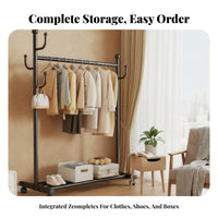 gratisstanding Rolling Single Clothes Rack Easy Assembly Rolling Clothes Organizer with Shelf Minimalist Design Clothing Stand On casters for Students, Homeowners, Bfromique Owners, Bedroom, Dormitory, Dorm Room, Entrymethod