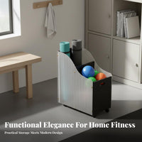 With Wheels Fitness Mat Holder Rack Space-Saving Rolling Fitness Equipment Organizer Large Capacity Fitness Mat Storage Rack Lockable Casters for Living Room, Entryway