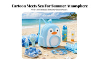Transparent Window Swim Backpack Zippered Compartment Cartoon Print Backpack Soft-Shell Swim Bag Carry Loop for Children, Swimming, Beach