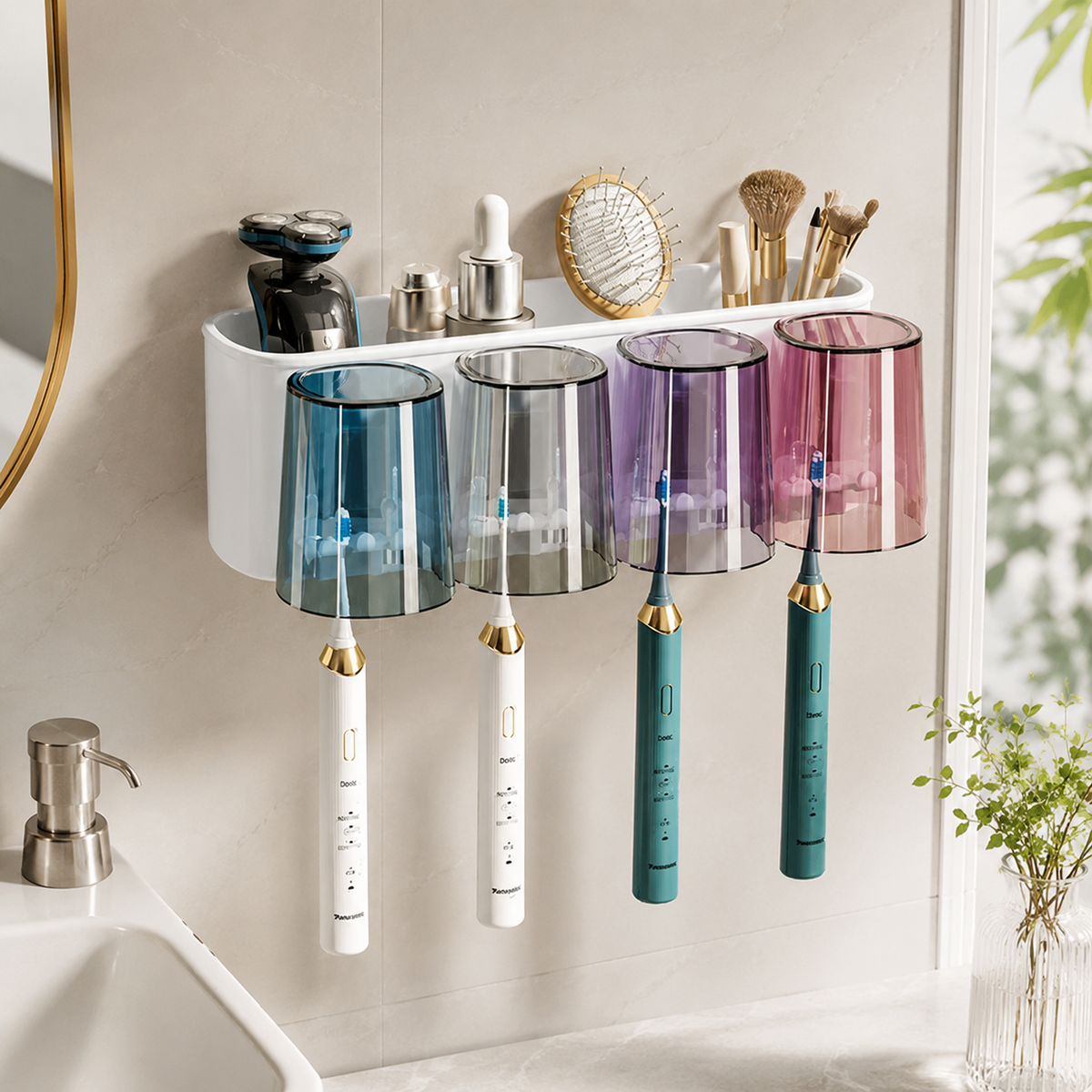 Manual Toothbrush Holder, Automatic Wall Mounted Toothbrush Organiser, Clear PET for Family Bathroom, Multiple Slots