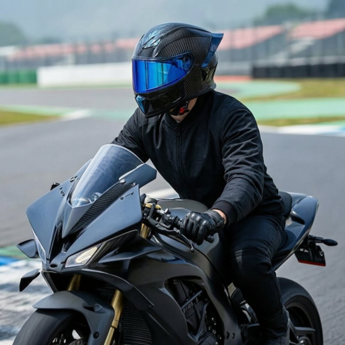 Carbon-Fiber-Look Full-Face Motorcycle Helmet Aerodynamic Motorcycle Helmet with Visor Streamlined DOT Approved for Commuters, Road Riding, Touring