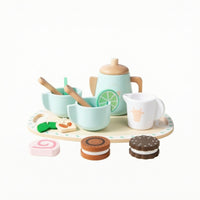 Wooden Tea Set Child Centered Toy Tea Set with Tray Educational for Kids, Playroom