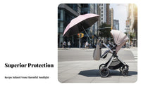 Black Glue Coating Protection Stroller Sunshade Lightweight & Foldable Clamp-on Stroller Umbrella Heat Reflective for Travel, Beach, Walks