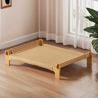Elevated Cat Bed Breathable Cat Bed with Wooden Frame Low-Profile Furniture for Kittens, Small Pets, Living Room, Floor