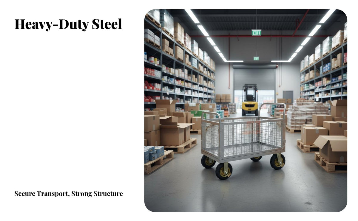 Steel Base Trolley Foldable Design Folding Base Cart Detachable Fences Flatbed Trolley with Wheels for Movers, Outdoor Market, Factory, Moving
