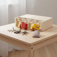 Child-Led Educational Inspired Wooden Lock and Key Toy Early Learning Wooden Lock Box Polished Edges Toddler Unlocking Busy Box CPC & CE Certified for Toddlers, Daycare