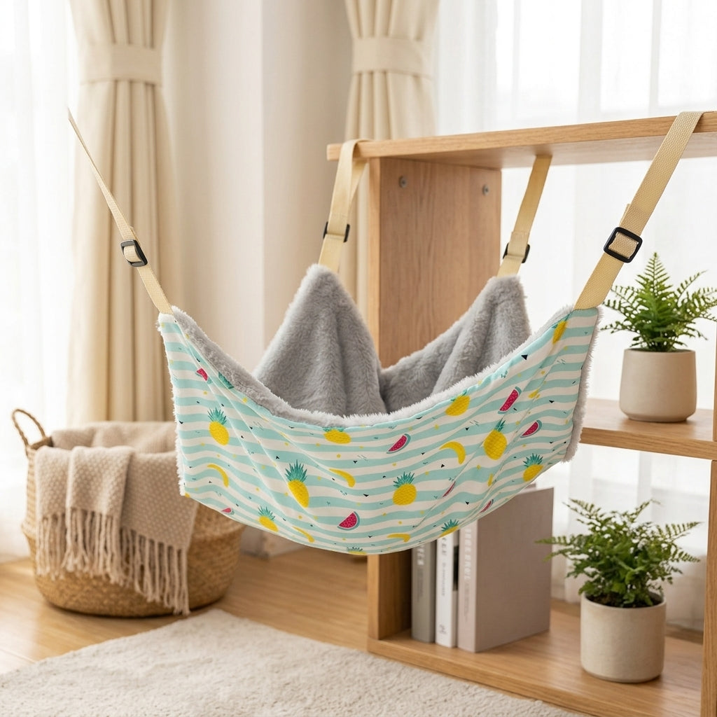 Cat Hammock and Hanging Cat Bed for Cage, Soft Kitten Hammock Swing with Metal Hooks, Cozy Double Layer Winter Resting Place for Small Pets