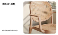 Stackable Design Faux Rattan Armchair Woven Backrest Dining Seat Wabi-Sabi Aesthetic Seating Furniture With Armrests for Adults, Homeowners, Office Workers, Balcony, Living Room, Bedroom, Reading Nook
