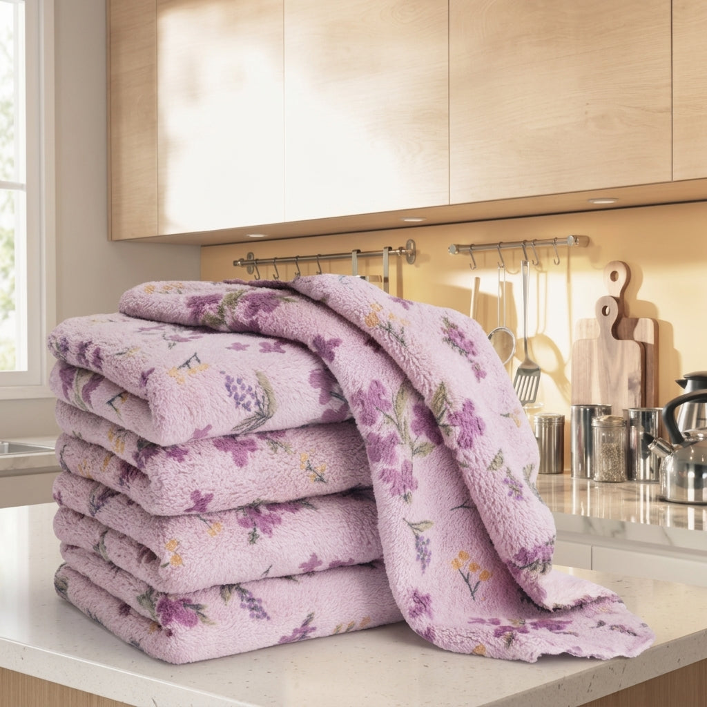 Thick Floral Dish Cloth and Microfibre Cloth, Oil Resistant Microfibre Cleaning Cloth for Tea Towels, High Absorbency Kitchen Hand Drying Tool