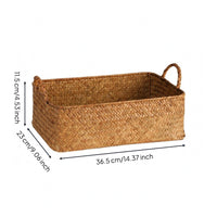 Handwoven Basket Braided Rectangular Storage Basket Space Saving Woven Bin for Cabinet