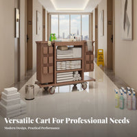 Hotel Cleaning Cart Multifunctional Housekeeping Cart Large Capacity Room Service Cleaning Trolley for Housekeepers, Hotels, Office Buildings